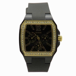 Guess Watches : U0146L2 Quartz Multifunction Dial Crystal Bezel Black Silicone Women Watch
