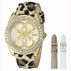 Guess Watches : U0162L2 Quartz Analog Interchangeable Leather Strap Set Women Watch