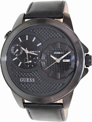 Guess Watches : U0184G1 Quartz Dual Time Black Leather Men Watch