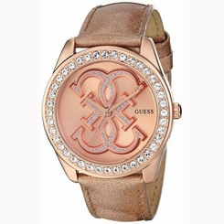 Guess Watches : U0208L1 Quartz Analog Crystal Bezel Brown Leather Women Watch