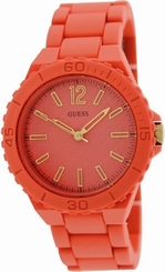 Guess Watches : U0216L2 Quartz Analog Orange Dial Silicone Strap Women Watch