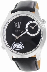 Guess Watches : U0260G1 Quartz Dual Time Date Black Leather Men Watch