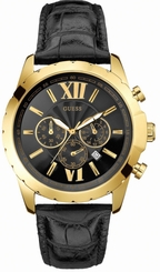 Guess Watches : U0270G1 Quartz Chronograph Date Black Leather Strap Men Watch
