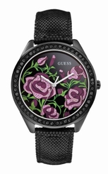 Guess Watches : U0284L1 Quartz Glitzy Rose Dial Black Leather Women Watch