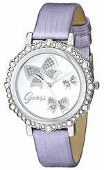 Guess Watches : U0302L2 Quartz Crystal Accented Dial Purple Leather Women Watch