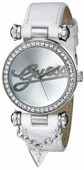 Guess Watches : U0304L1 Quartz Analog Crystal Bezel White Leather Women Watch