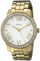 Guess Watches : U0329L2 Quartz Roman Numerals Dial Crystal Bezel Gold Tone Stainless Steel Women Watch