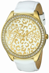 Guess Watches : U0346L1 Quartz Analog Crystal Bezel White Leather Women Watch