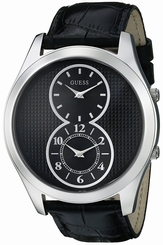 Guess Watches : U0376G1 Quartz Dual Time Zone Black Leather Women Watch