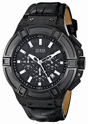 Guess Watches : U0408G1 Quartz Chronograph Date Black Leather Men Watch