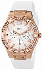 Guess Watches : U0426L1 Quartz Multifunction Dial Crystal Bezel White Silicone Women Watch