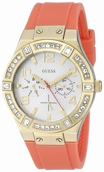 Guess Watches : U0426L2 Quartz Multifunction Dial Crystal Bezel Orange Silicone Women Watch