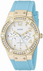 Guess Watches : U0426L3 Quartz Multifunction Dial Crystal Bezel Turquoise Silicone Women Watch
