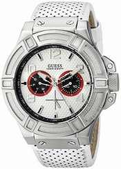 Guess Watches : U0451G1 Quartz Multifunction Dial White Leather Men Watch