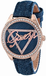 Guess Watches : U0456L6 Quartz Analog Blue Denim Leather Strap Women Watch