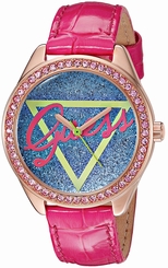 Guess Watches : U0456L9 Quartz Analog Crystal Bezel Pink Leather Women Watch