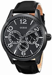 Guess Watches : U0493G2 Quartz Multifunction Dial Black Leather Men Watch