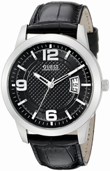 Guess Watches : U0494G6 Quartz Analog Date Black Leather Men Watch