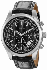 Guess Watches : U0500G2 Quartz Chronograph Date Black Leather Men Watch