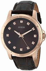 Guess Watches : U0519G1 Quartz Diamond Accented Dial Brown Leather Men Watch
