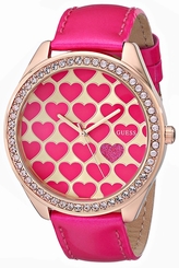 Guess Watches : U0535L1 Quartz Pink Heart Dial Crystal Bezel Pink Leather Women Watch