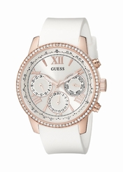 Guess Watches : U0616L1 Quartz Multifunction Dial Crystal Bezel White Silicone Women Watch