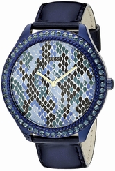Guess Watches : U0625L3 Quartz Analog Crystal Bezel Blue Leather Women Watch