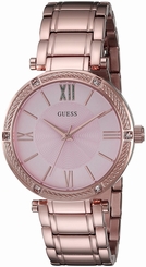 Guess Watches : U0636L2 Pink Dial Stainless Steel Band Women Watch