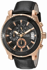 Guess Watches : U0673G5 Quartz Chronograph Date Black Leather Men Watch