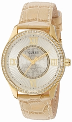Guess Watches : U0768L2 White Dial Leather Women Watch