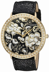 Guess Watches : U0820L1 Quartz Analog Crystal Bezel Black Leather Women Watch