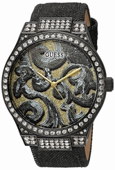 Guess Watches : U0844L1 Quartz Analog Black Denim Leather Strap Women Watch