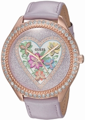 Guess Watches : U0908L1 Quartz Analog Crystal Bezel Purple Lether Women Watch
