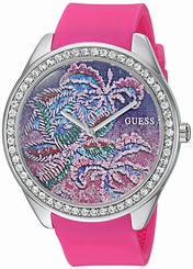Guess Watches : U0960L1 Quartz Analog Crystal Bezel Pink Silicone Women Watch