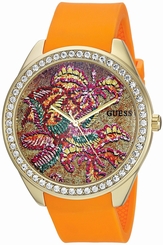 Guess Watches : U0960L2 Quartz Analog Crystal Bezel Orange Silicone Women Watch
