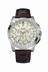Guess Watches : U13570G2 Quartz Beige Dial Stainless Steel Case With Brown Leather Strap Men Watch
