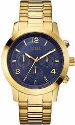 Guess Watches : U15061G3 Quartz Chronograph Blue Dial Gold Tone Stainless Steel Men Watch