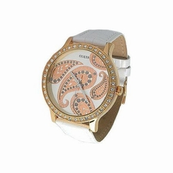 Guess Watches : U95099L3 Quartz White Dial Stainless Steel Case With Leather Strap Women Watch