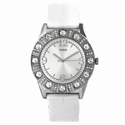 Guess Watches : U95137L1 Japanese Quartz White Dial Stainless Steel Case With White Leather Strap Women Watch