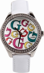 Guess Watches : U95146L1 Quartz Analog Crystal Bezel White Leather Women Watch