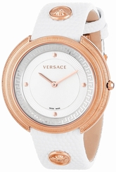 Versace Watches : VA7030013 Quartz Mother of Pearl Dial White Leather Women Watch
