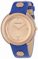 Versace Watches : VA7080013 Quartz 4 Diamond Hour Markers Blue Leather Women Watch