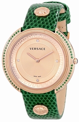 Versace Watches : VA7090014 Quartz Diamond Dial Green Leather Women Watch