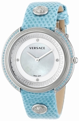 Versace Watches : VA7100014 Quartz 4 Diamond Indexes Light Blue Leather Women Watch