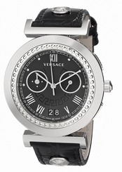 Versace Watches : VA9010013 Quartz Chronograph Date Black Leather Women Watch