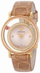 Versace Watches : VDA060014 Quartz Diamond Hour Markers Beige Leather Women Watch