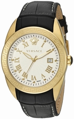 Versace Watches : VFE130015 Quartz Roman Numerals Dial Date Black Leather Men Watch