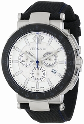 Versace Watches : VFG010013 White Dial Chronograph Date Black Leather Men Watch