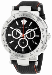 Versace Watches : VFG040013 Quartz Chronograph Date Black Leather Men Watch