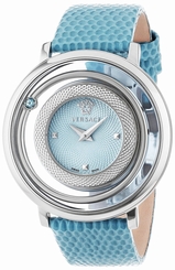Versace Watches : VFH020013 Quartz Analog Blue Leather Women Watch